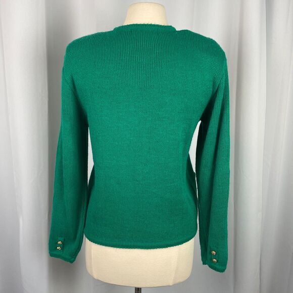 Vintage Cardigan Sweater Womens Size Small Kelly Green Button Knit Minimal 80s - Picture 7 of 13